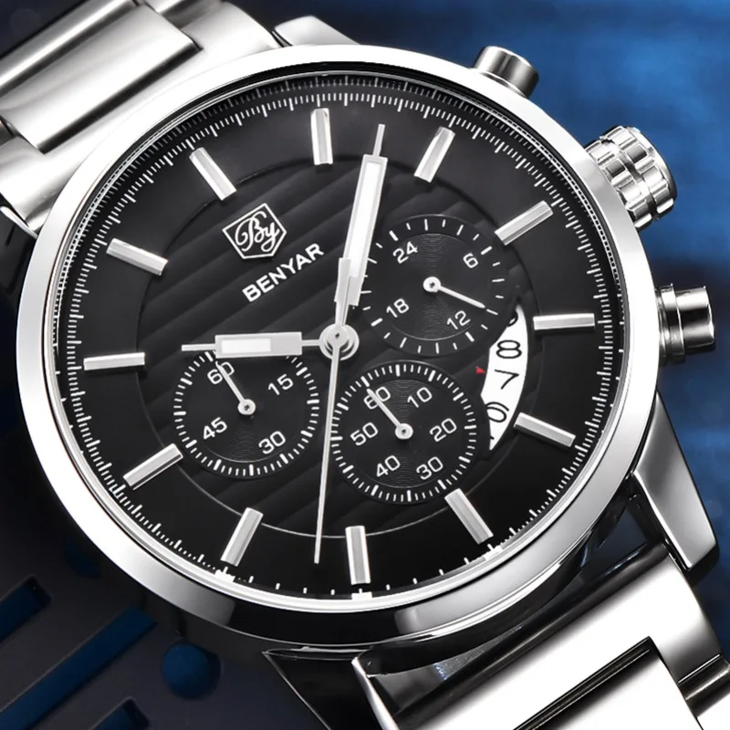 Prix pour BENYAR Mode En Acier Inoxydable Chronographe Sport Mens Montres Haut Marque De Luxe Quartz D'affaires Montre Horloge Relogio Masculino Prix pour BENYAR Mode En Acier Inoxydable Chronographe Sport Mens Montres Haut Marque De Luxe Quartz D'affaires Montre Horloge Relogio Masculino
