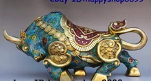 20″ Old China FengShui Cloisonne Wealth Coin Bi Ruyi Fu Zodiac Year Bull Statue