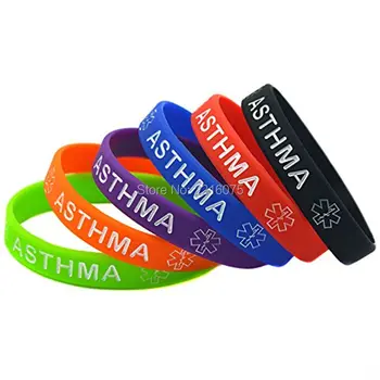 

300pcs Medical Alert Asthma Awarenes silicone wristband rubber bracelets free shipping by DHL express