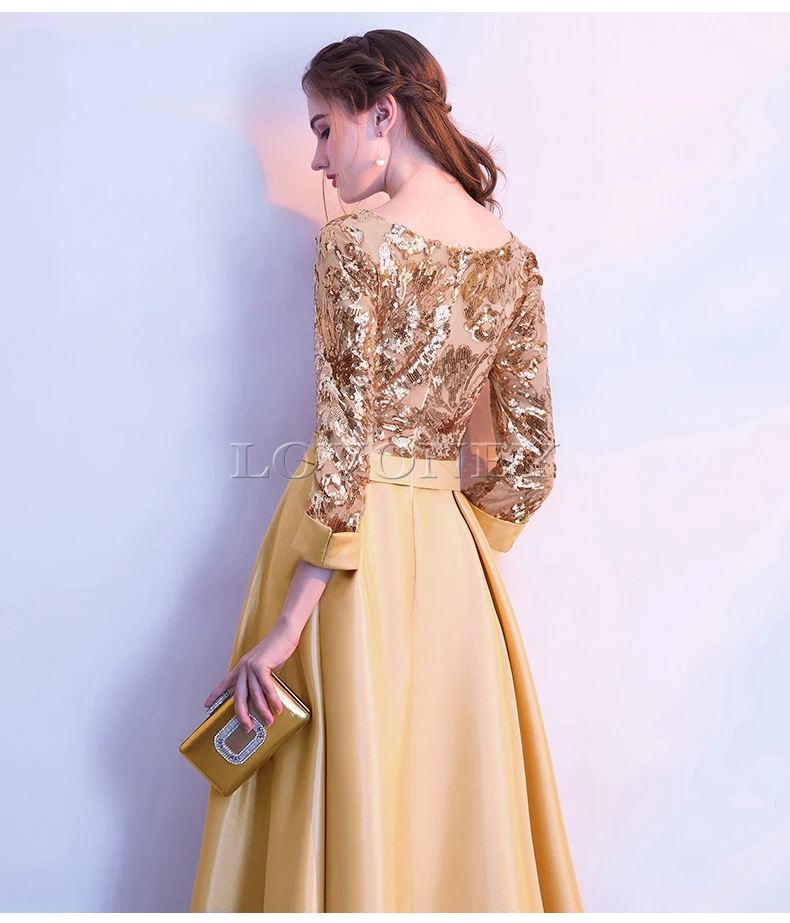 DEERVEADO ТРАПЕЦИЕВИДНОЕ Золотое вечернее платье с блестками, длинное вечернее платье для выпускного вечера, вечернее платье, вечернее платье, женское элегантное платье M254