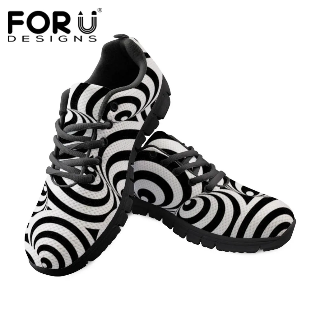 FORUDESIGNS Black and White Striped Sneakers for Women Cute Flats Shoes Casual Women's Sneakers Shoes Woman Comfortable Zapatos