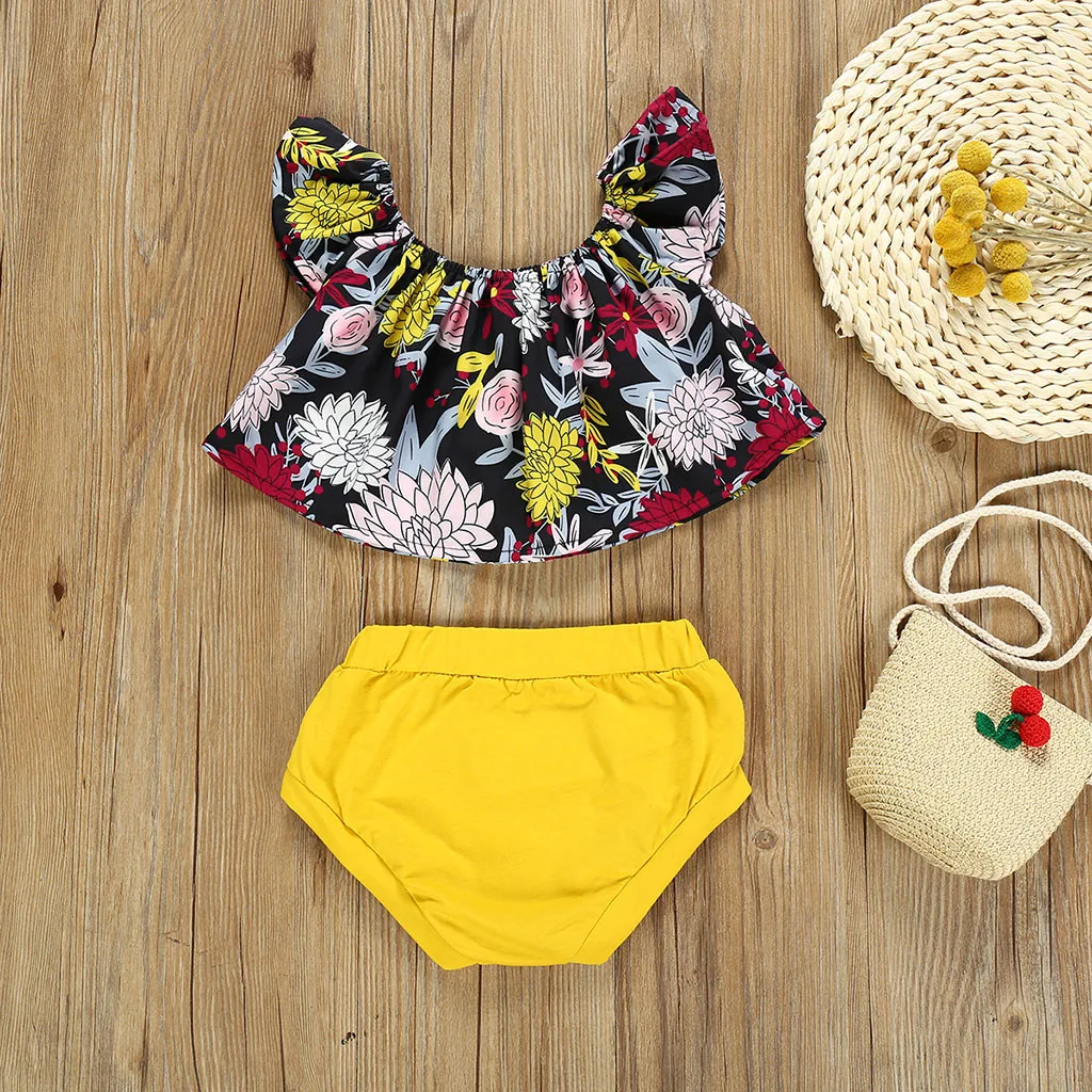 

Cute Girls Clothes Set Child Chrysanthemum Flower Print Crop Tops+Shorts Children Clothing Newborn Baby Girl Outfits 1 2 3 Years