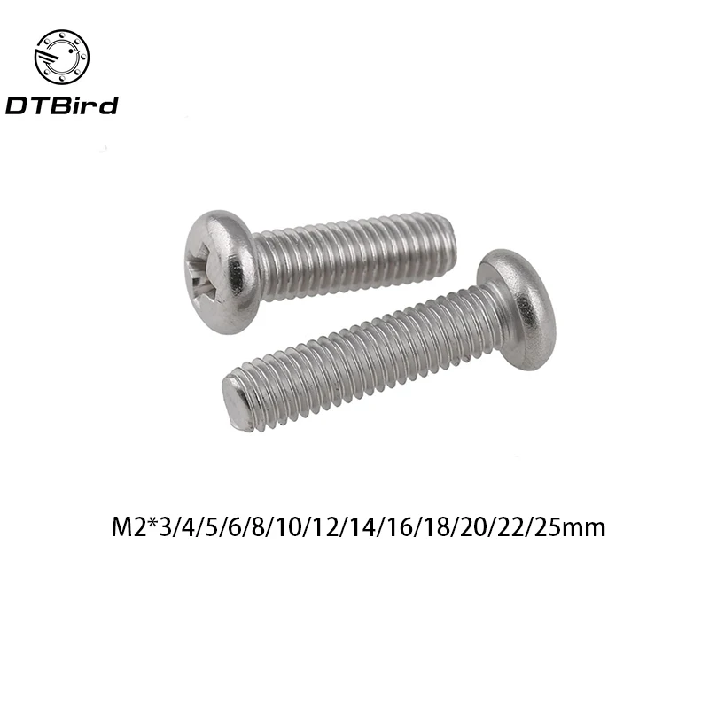 

50pcs GB818 M2 304 Stainless Steel Phillips Cross recessed pan head Screw M2*(3/4/5/6/8/10/12/14/16/18/20/22/25)