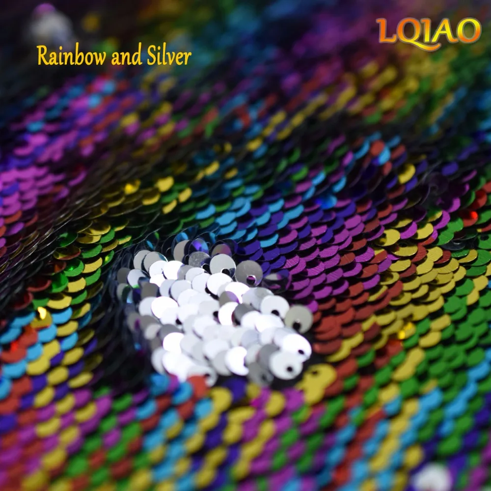 Rainbow and Silver Sequin Fabric-001