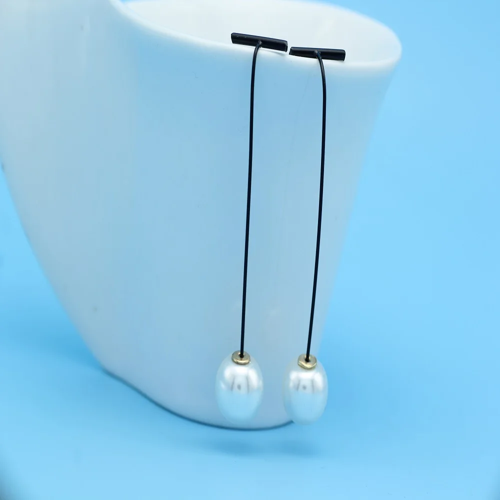 

2019 New Fashion Wholesale Simple Black Long Pearl Earrings For Women Waterdrop Crystal Earring Studs Femme Jewelry Droshipping