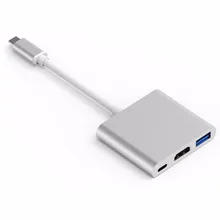 USB-C многопортовый концентратор адаптер 3-в-1 Тип C преобразователь с 1 взаимный обмен данными между компьютером и периферийными устройствами 3,0 Порты и разъёмы, 1 1080 P HDMI Выход и 1 Тип-c зарядка PD Порты и разъёмы