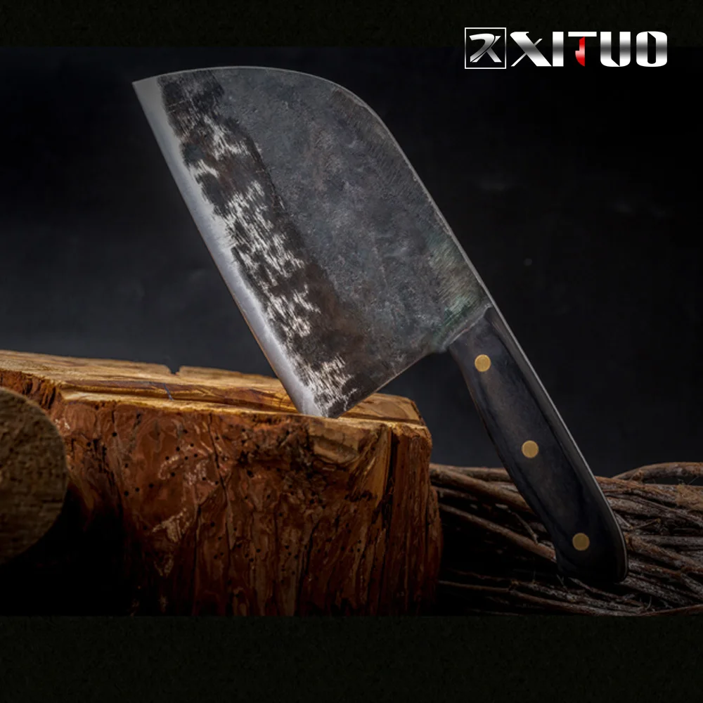 XITUO Full Tang Chef Knife Handmade Forged High-carbon Clad Steel Kitchen Knives Cleaver Filleting Slicing Broad Butcher knife