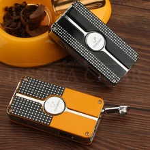 COHIBA Metal Cigar Lighter Windproof 3 Blue Jet Flame Cigarette Torch Lighters Butane Gas Lighter Refillable mx demel outdoor lighter torch jet refillable fuel welding flame pencil butane gas soldering pen