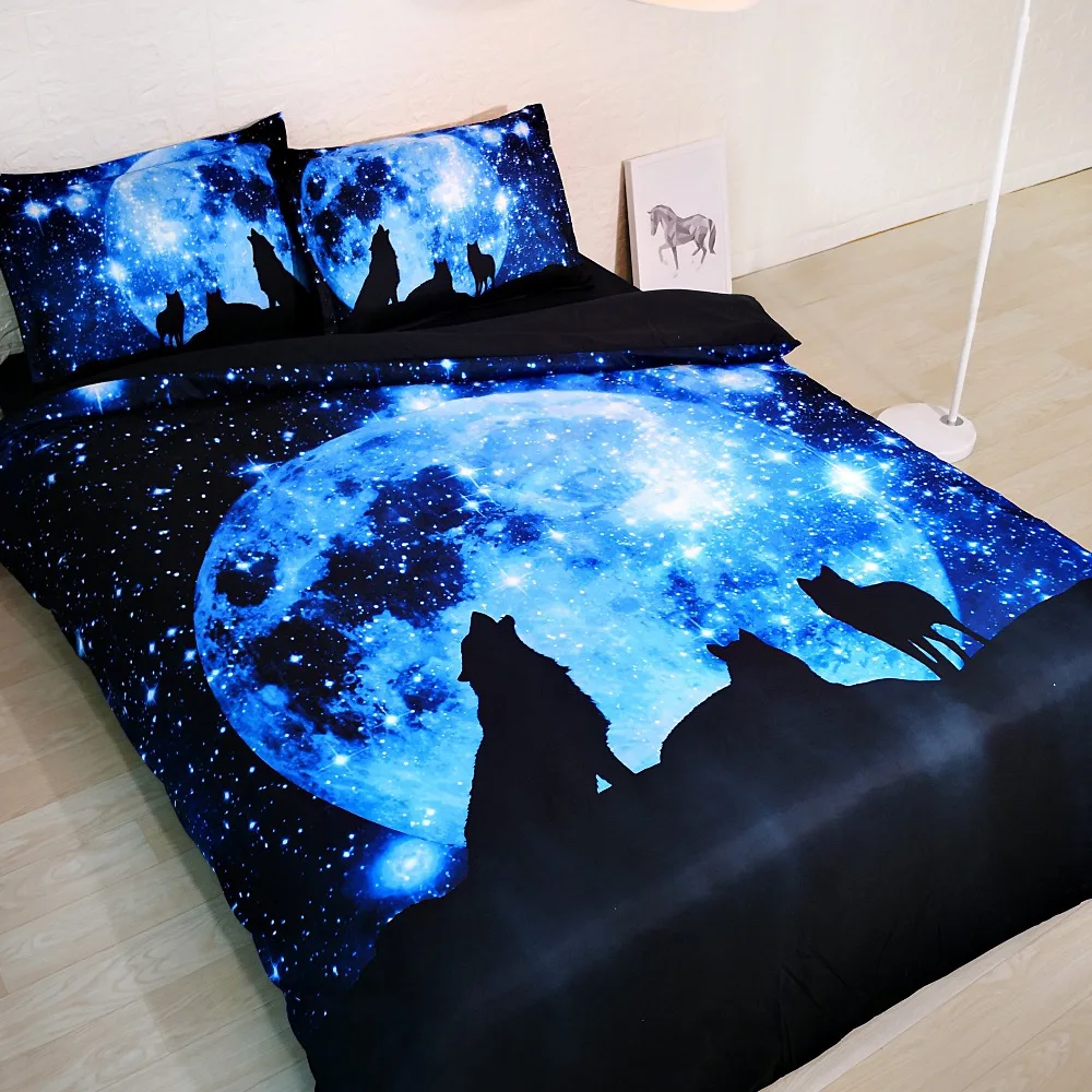 

Royal Linen Source Brand 3 PCS PER SET Wolf Pack and Blue Moon HD digital print 3d bedding set 3d bed linens