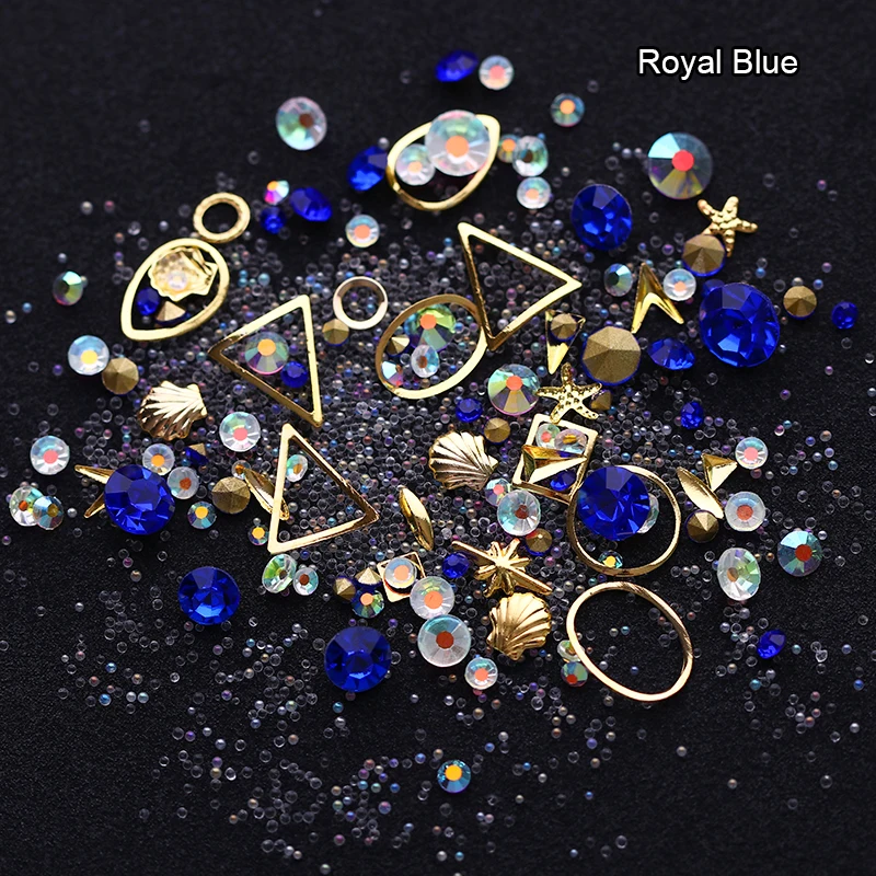 royal blue 3d-украшения для ногтей Золотая Звезда Луна из разноцветных лоскутов Форма Серебряный черный цвета Блестящий гвоздь заклепки горный хрусталь аксессуары для ногтей DIY - Color: royal blue