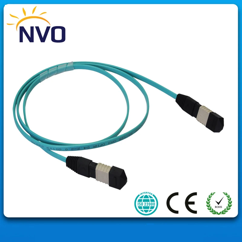 

12cores Multimode MPO Male to MPO Male Patch Cord,OM4,5Meter,B Type,Aqua Color,3.0mm Mini Round LSZH Cable MPO Trunk