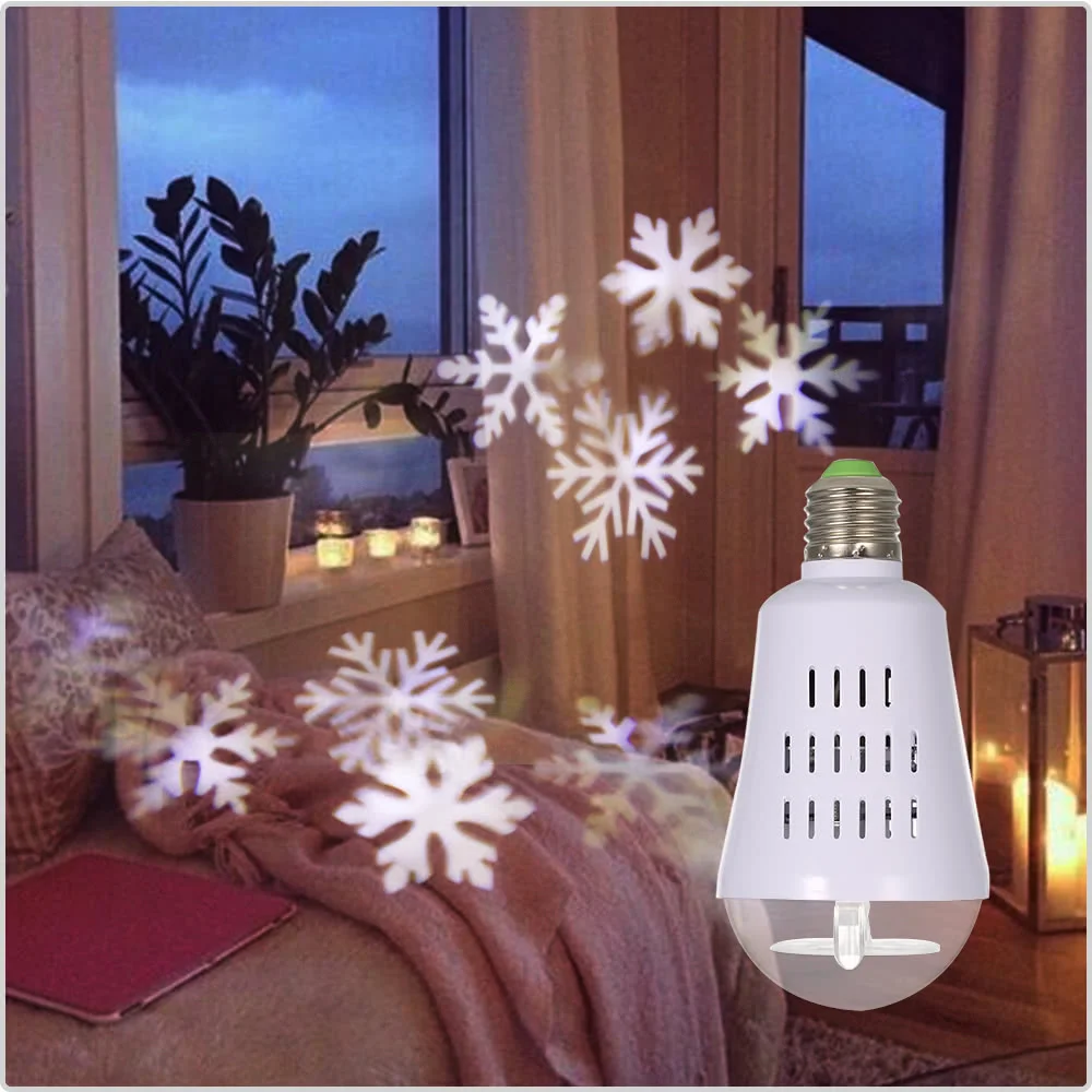 

E27 Projector Bulb Light Auto Rotating 4 LED Moving Dynamic Snowflake Film Pattern White/RGBW Christmas Light for Disco Party