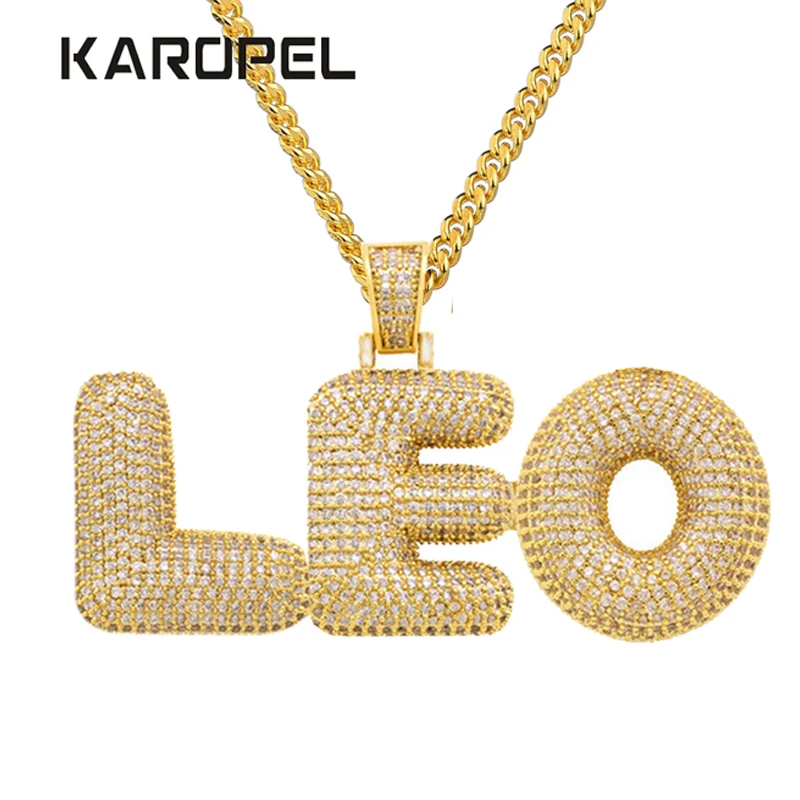 Custom Name Iced Out Bubble Letters Chain Micro Pave CZ Pendants