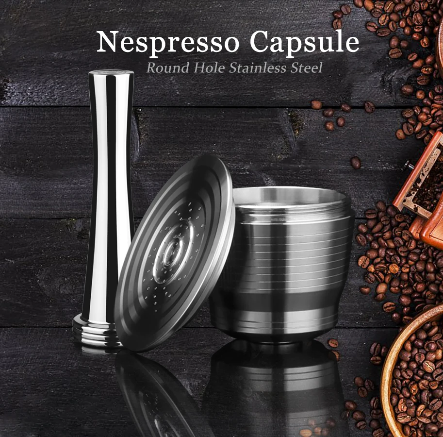 

ICafilas Stianless Metal Refillable Reusable Nespresso Coffee Capsule Spoon with Clips Tamper For Nespresso Capsule