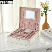 PEANDIM Luxury Double Layer Jewelry Storage Box Crocodile Leather And Big Mirror Organizer Rings Bracelets Makeup Cask Best Gift