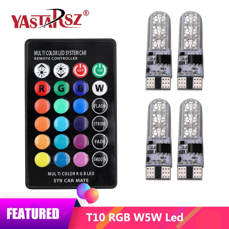 

2 Pieces T10 W5W LED Car Lights LED Bulbs RGB With Remote Control 194 168 501 Strobe Led Lamp Reading Lights White Red Amber 12V