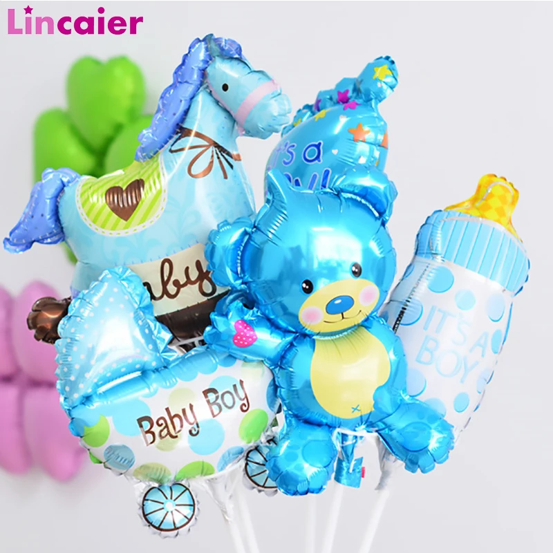 

5pcs Mini Cute Baby Shower Foil Balloons Babyshower Boy Girl Photo Booth Props Accessories Gender Reveal Party PhotoBooth Kits