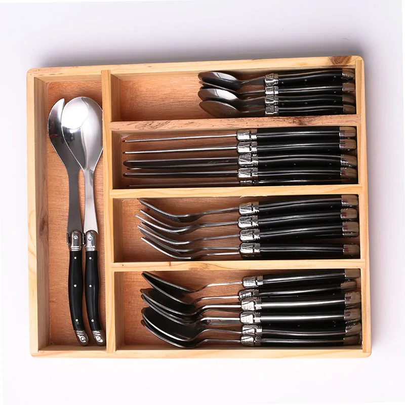 

34pcs Laguiole Style Flatware Set Stainless Steel Dinner Fork Salad Spoon Knives Teaspoon ABS Plastic Handle Cutlery Sets in Box