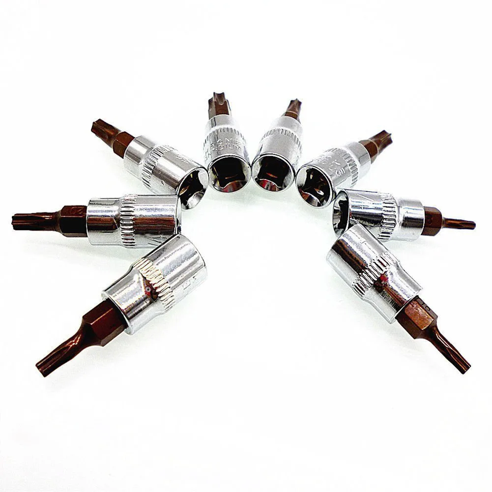 

8pcs Torx Bit Socket Set 1/4 inch Square Drive Adapter T8 T10 T15 T20 T25 T27 T30 T40 S2 Steel bits for home, car, and work