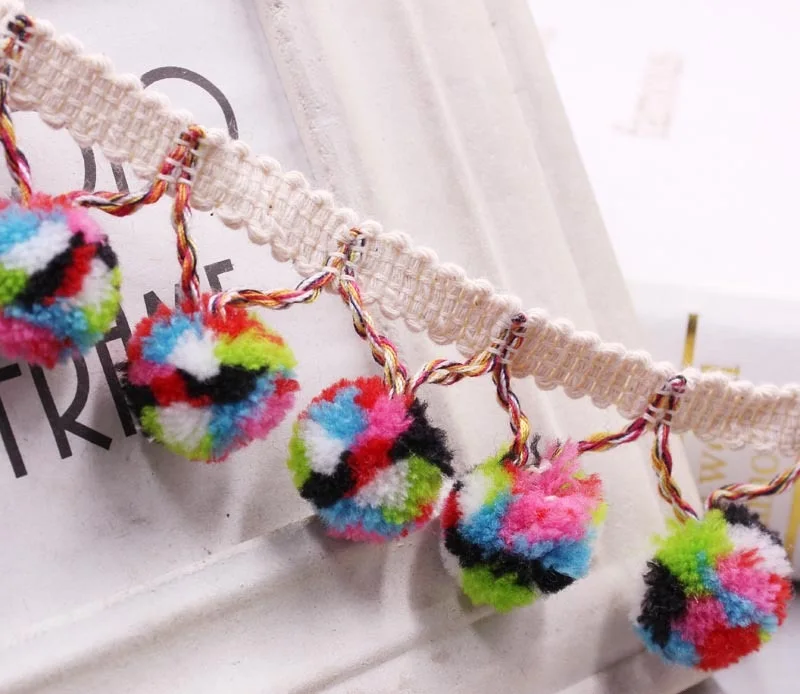 2yards Ball 1.5cm/Wide 2.5cm Colored ball pom pom ribbon household pillow  curtain ball lace trimming X164 - AliExpress
