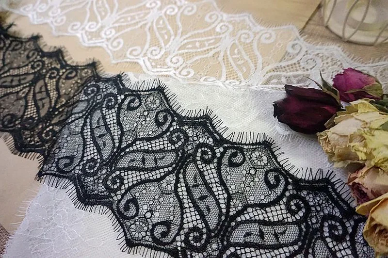12 см широкий белый черный ресницы Шантильи кружевная Лента ткань платье Свадебное кружево отделка ремесла швейные принадлежности аксессуары 6 метров
