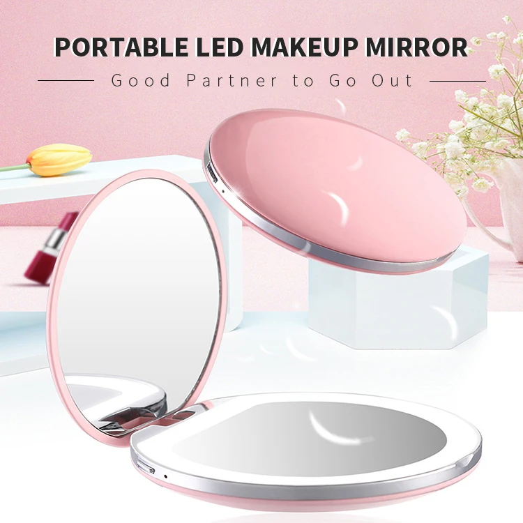 

LED Mini Makeup Mirror 1X 3X Magnifying Handheld Collapsible Portable Small Mirror Micro USB Rechargeable Lighting Makeup Mirror
