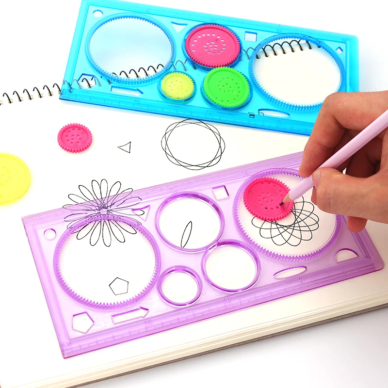

2pcs Painting Multifunction Puzzle Spirograph Geometric Ruler Drafting Tools Creative Stationery Kids Learning Drawing Toy