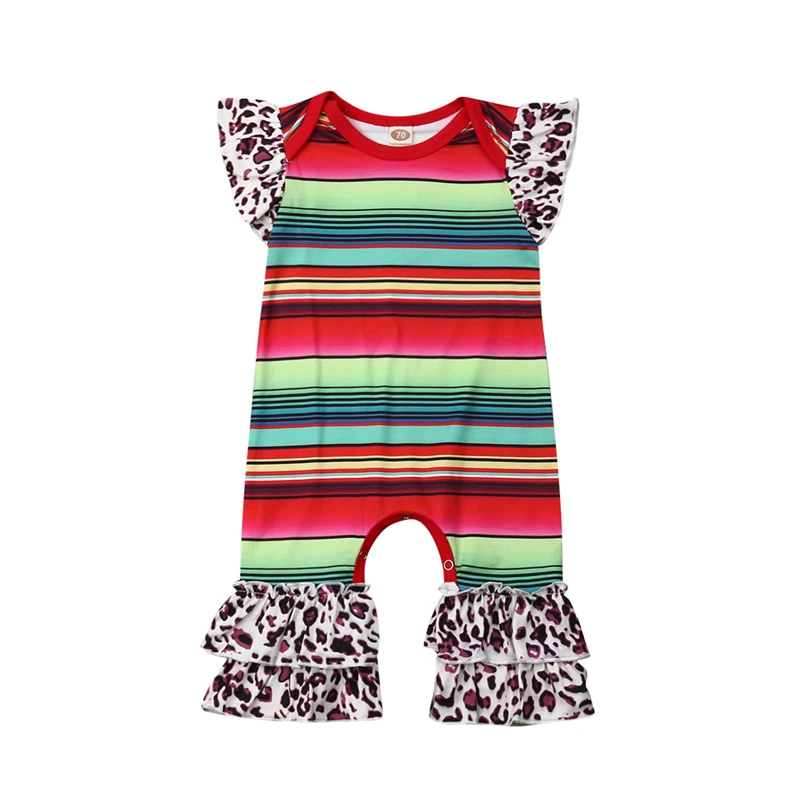 

Cute Newborn Toddler Baby Girls Clothes Romper Leopard Print Romper Rainbow Ruffle Girls Jumpsuit Outfits Cotton Infant Clothing