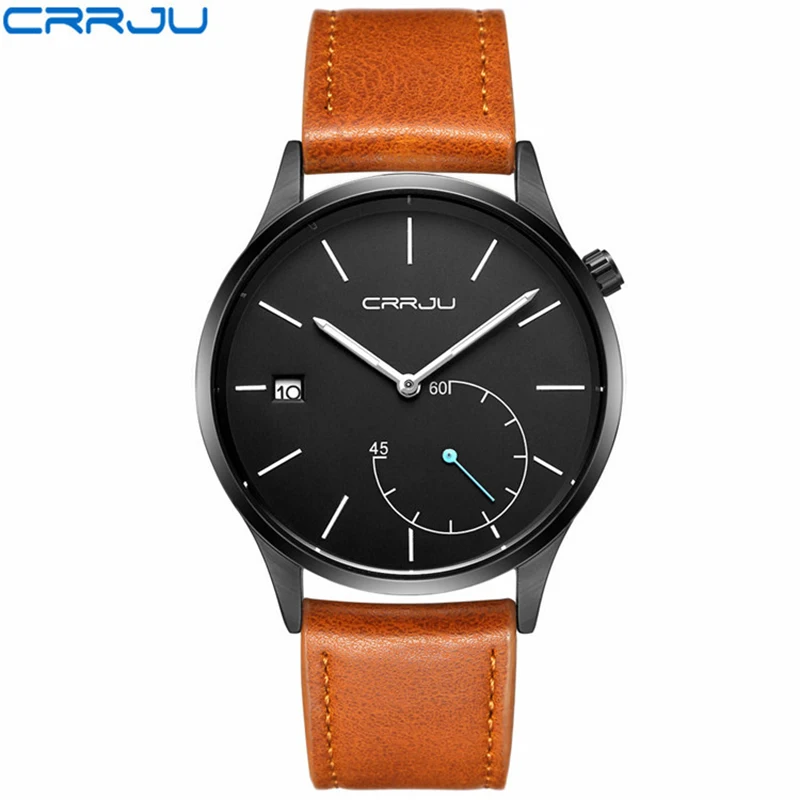

CJ2129 Mens Watches Top Brand Luxury Leather Watches Man Clock with Date Fashion Mens Watches Quartz Brown Band Round Case Shape
