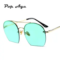 POP возраст 2018 Новая Летняя мода Полуободковые Солнцезащитные очки для женщин Для мужчин Роскошные Защита от солнца Очки очки Винтаж
