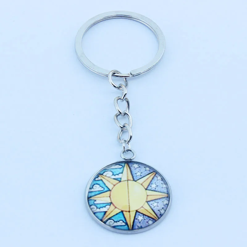

Fashion Sun Keychain Trinket Glass Dome Metal Key Chains Rings Holder For Car Keyrings KeyChains Man Woman Jewelry