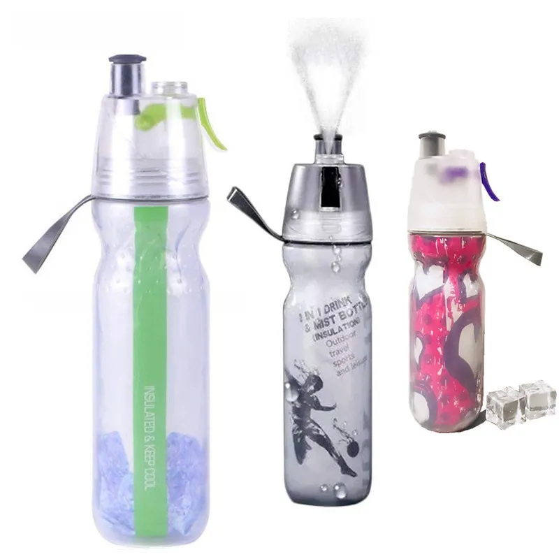 

Hot Bpa-free 500ml Portable Outdoor travel sports bottle double layer isolated mist spray Kettle Pressing Type water bottle