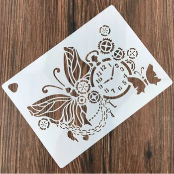 

1PC European classical gear clock butterfly Reusable Stencil Airbrush Painting Art DIY Home Decor Scrap booking Album Crafts