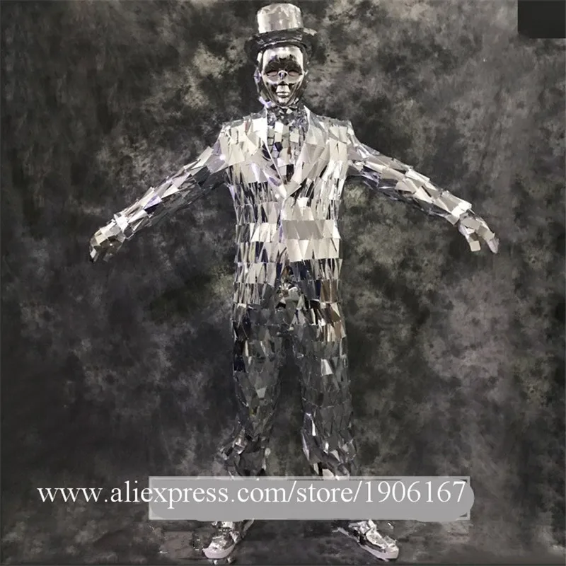 Men Silver Color Catwalk Show Stage Wear Ballrooom Costume Mirror font b Clothing b font Party