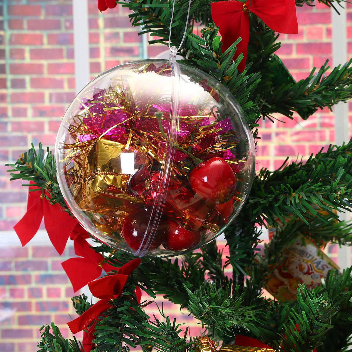 10 piezas, 5/7/10/12/15 cm, decoración colgante, Bola de plástico transparente abierto adornos transparentes de bolas de Navidad