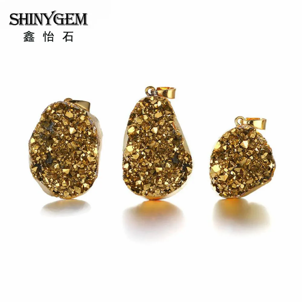 Подвеска ShinyGem с натуральным друзным кристаллом, золотой край, несимметричный кристалл, опал, подвеска, чакра, натуральный камень, Подвески для изготовления ювелирных изделий