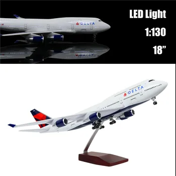 

46CM 1:130 Diecast Airplane Model Delta Boeing 747 with LED Light(Touch or Sound Control) Plane for Decoration or Gift