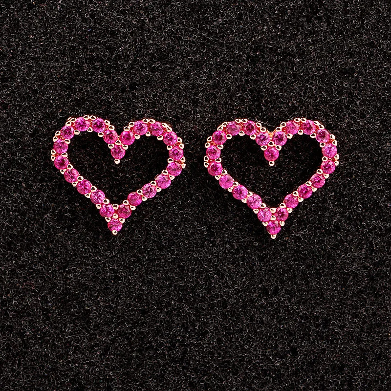 Новая корейская мода маленькое сердце любви серьги гвоздики для женщин Серебряный цвет фиолетовый CZ Циркон серьги с кристаллами ювелирные изделия