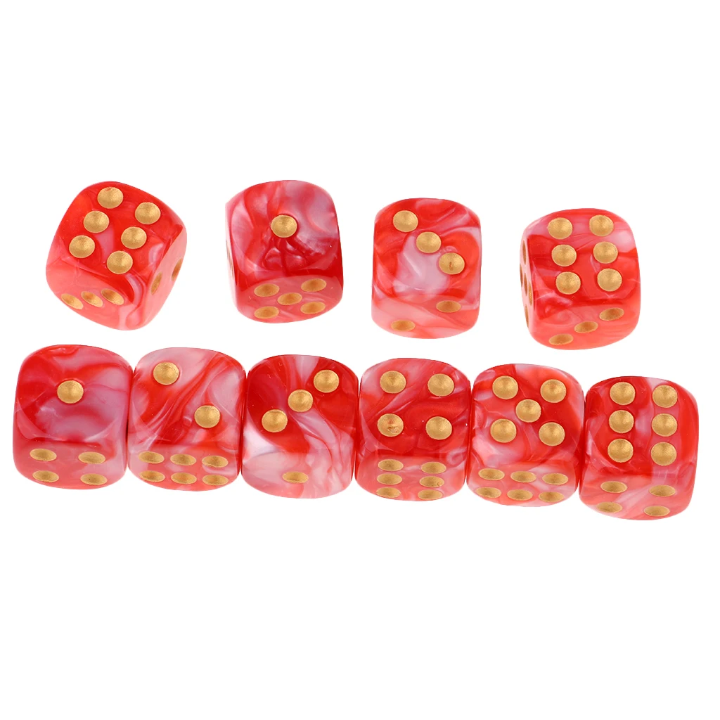 MagiDeal 10pcs 6-Sided Dice Set Bright Colors 16 mm Dice Game Multi-Sided Dice for Board Games Casino Gifts Teaching