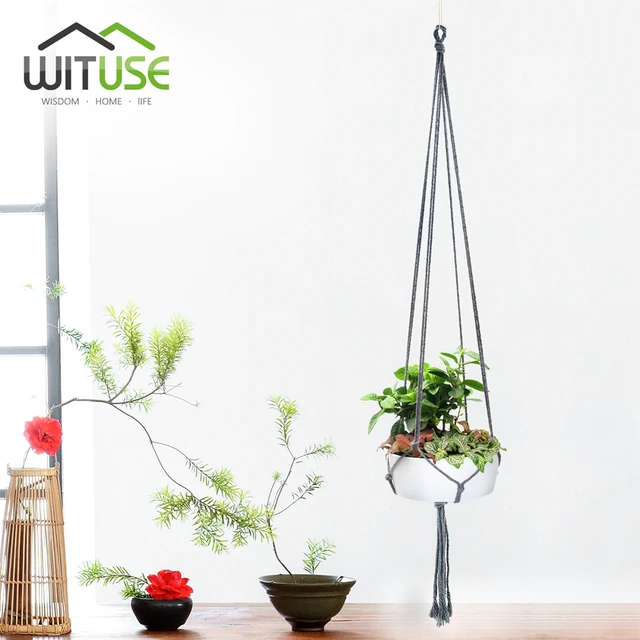 WITUSE Colorful Cotton Rope Pot Holder Hanging Basket Simple Flower Hanger Ceramic Planter Hanging Tool Balcony Pot Room Decor