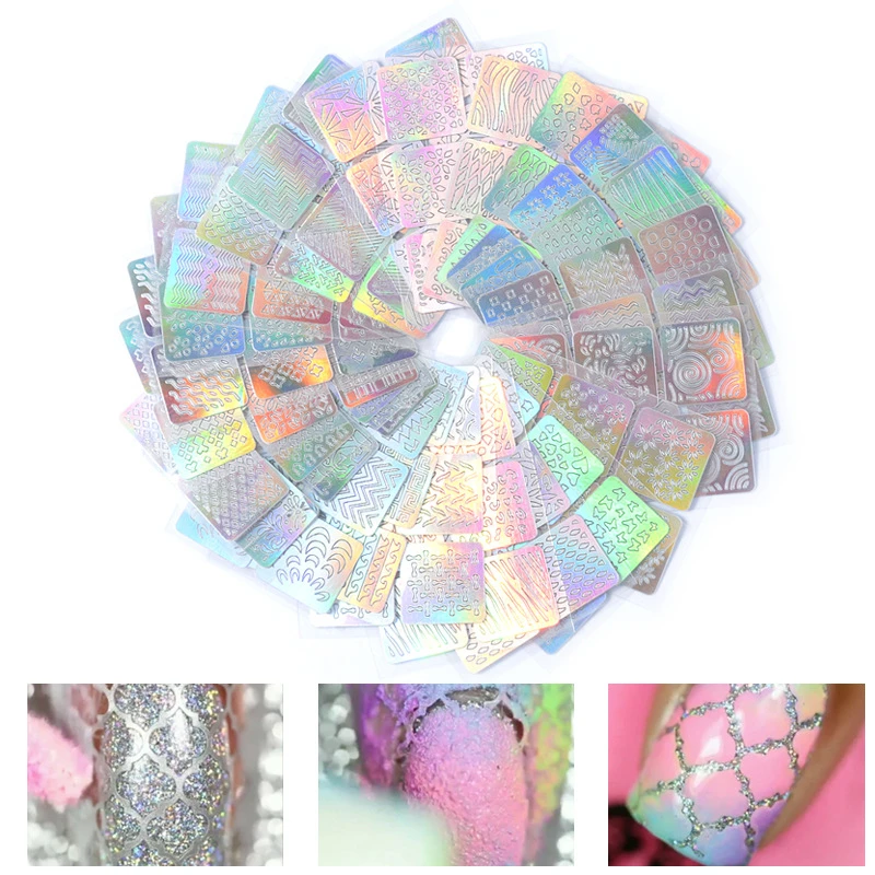 

24 Sheets/set DIY Nail Art Hollow 3D Laser Sticker Stencil Gel Polish Nail Vinyl Tip Transfer Guide Template Nail Decals