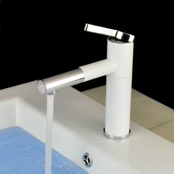

Basin Faucets Grilled White Porcelain Body Rotation Spout Brass Mixer Faucet Chromed Polished Tap