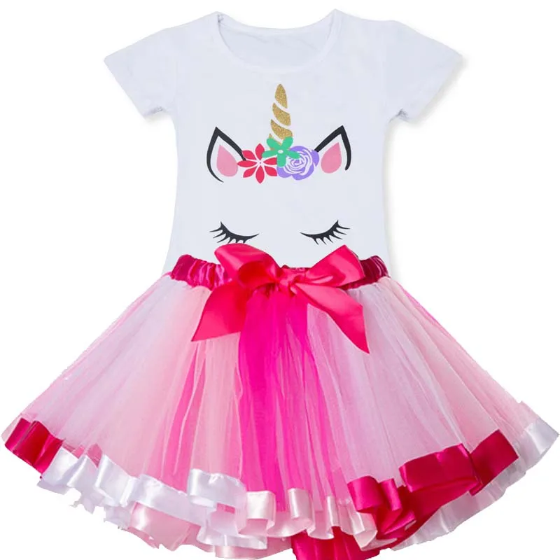 Летнее платье-пачка с единорогом для девочек; платье принцессы радуги для девочек на День рождения; детская праздничная одежда с единорогом; детская одежда - Цвет: As photo