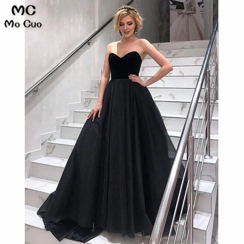 Black tulle long prom dress, black tulle evening dress