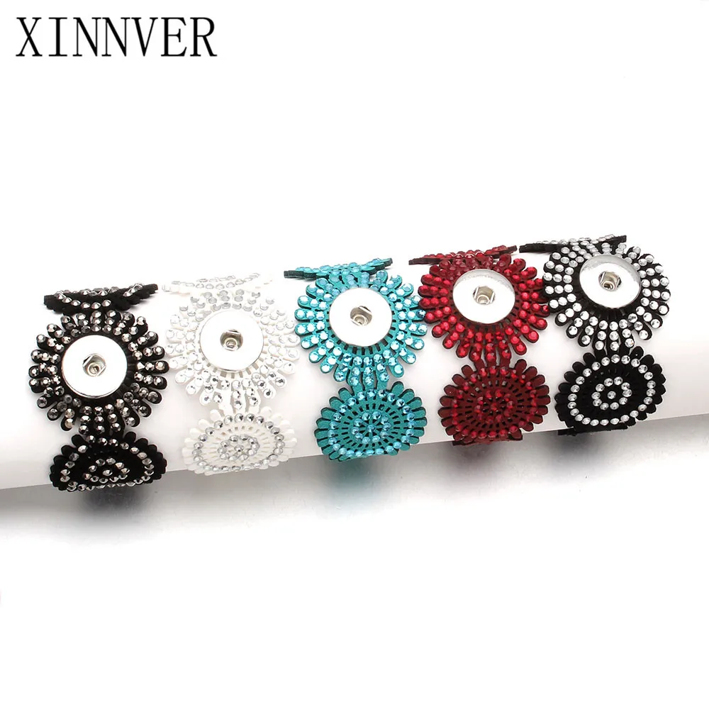 

20CM Adjustable Snap Bracelets&Bangles 1 Button Snap Black Hollow Leather Charms Fit 18-20mm Snaps Jewelry Christmas Gift