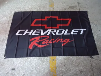

free shipping 100% polyster for chevy racing black car flag ,90X150CM size,out door use