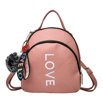 

Lady Pure Color fur ball leather double shoulder travel shoulder bag #121