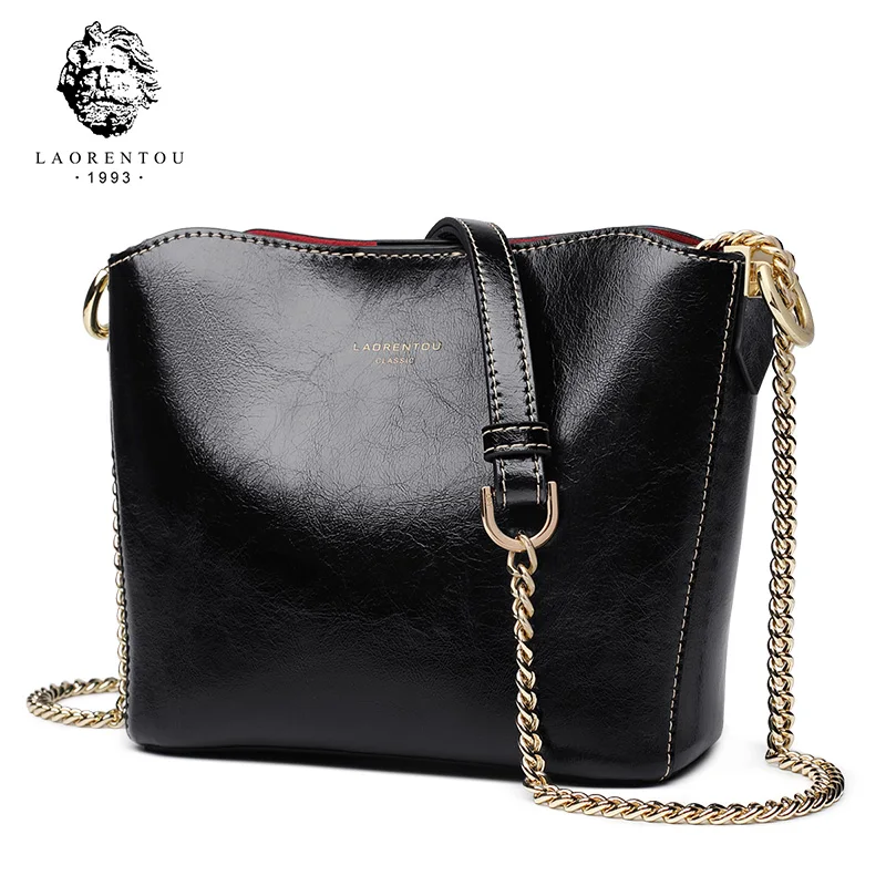 

LAORENTOU Cowhide Leather Retro Lady Shoulder Bag Large Capacity Commuter Style Women Messenger Bags Stylish Female Bags
