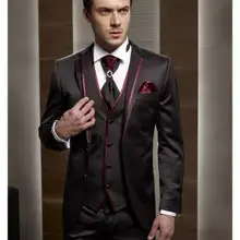 Шоколадные смокинги друзей жениха, мужские свадебные костюмы на выпускной, изготовленные на заказ(куртка+ брюки+ жилет+ галстук) H: 068