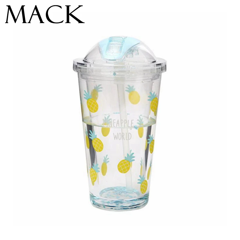 Plastic Hidden Straw Water Bottle Double Layer 450ml 550ml Large